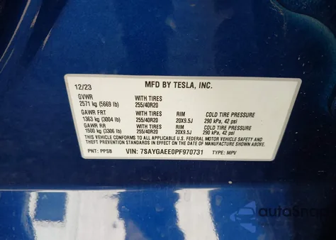 2023 Tesla Model Y Awd/Long Range Dual Motor All-Wheel Drive from USA, damaged, VIN 7SAYGAEE0PF970731